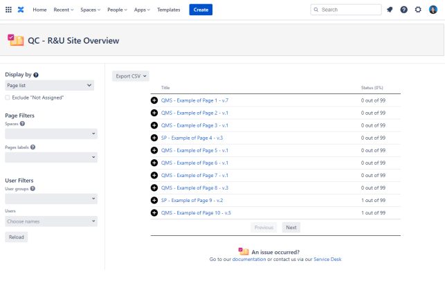 site overview by page list